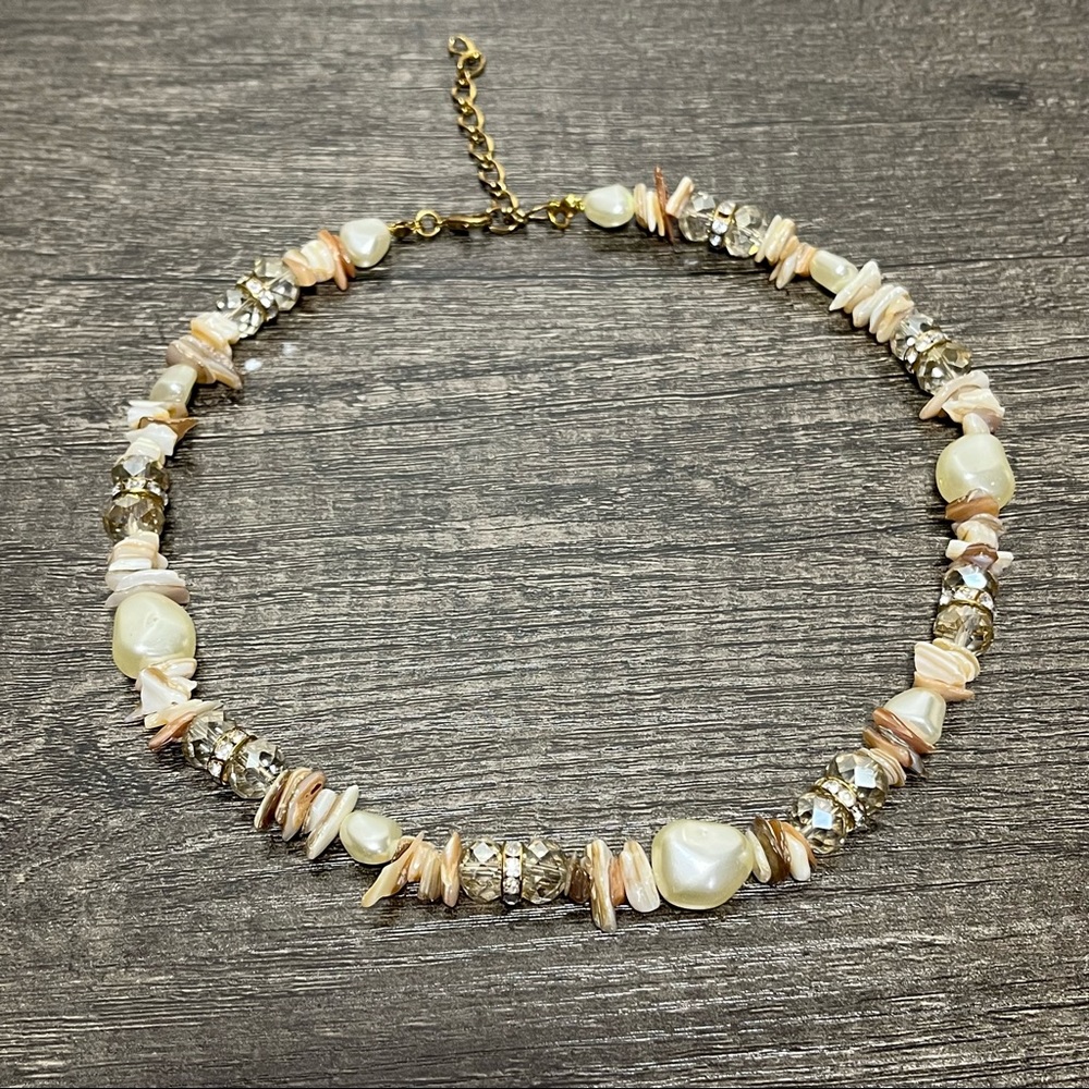 Vintage Pearl, Shell, Bead, and Crystal Necklace, Adj Approx 17-20” - Picture 5 of 12